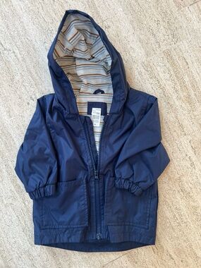 Toddler Hooded Navy Raincoat with Striped Lining